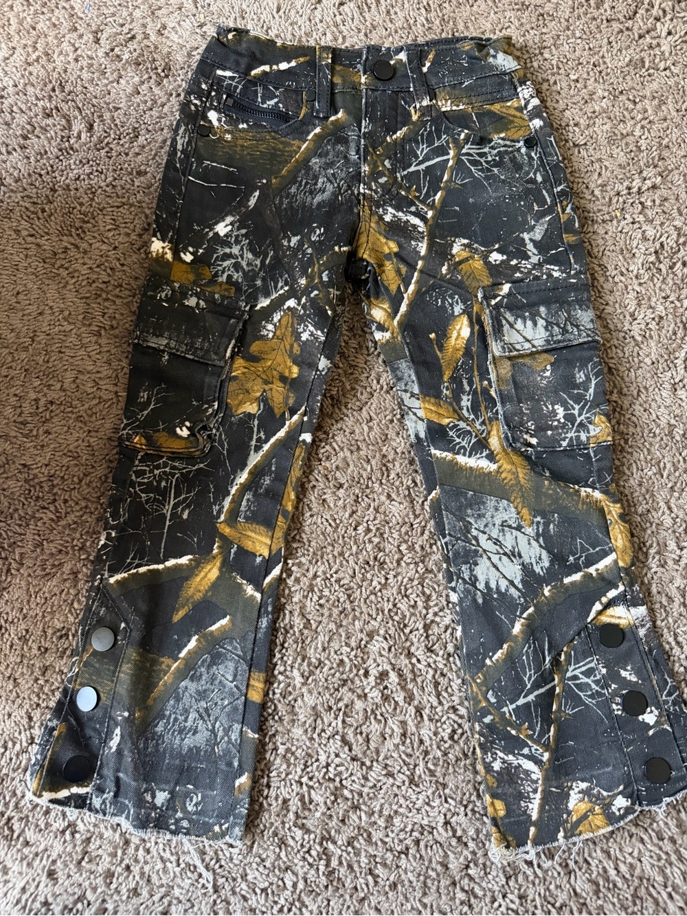 Kids Black & Gold Camouflage Cargo Jeans